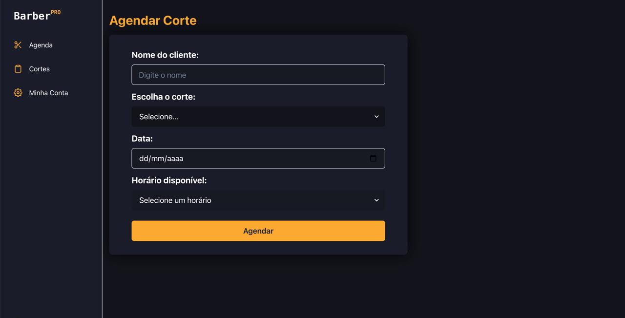 Tela de agendamento online do Meu Barbeiro PRO